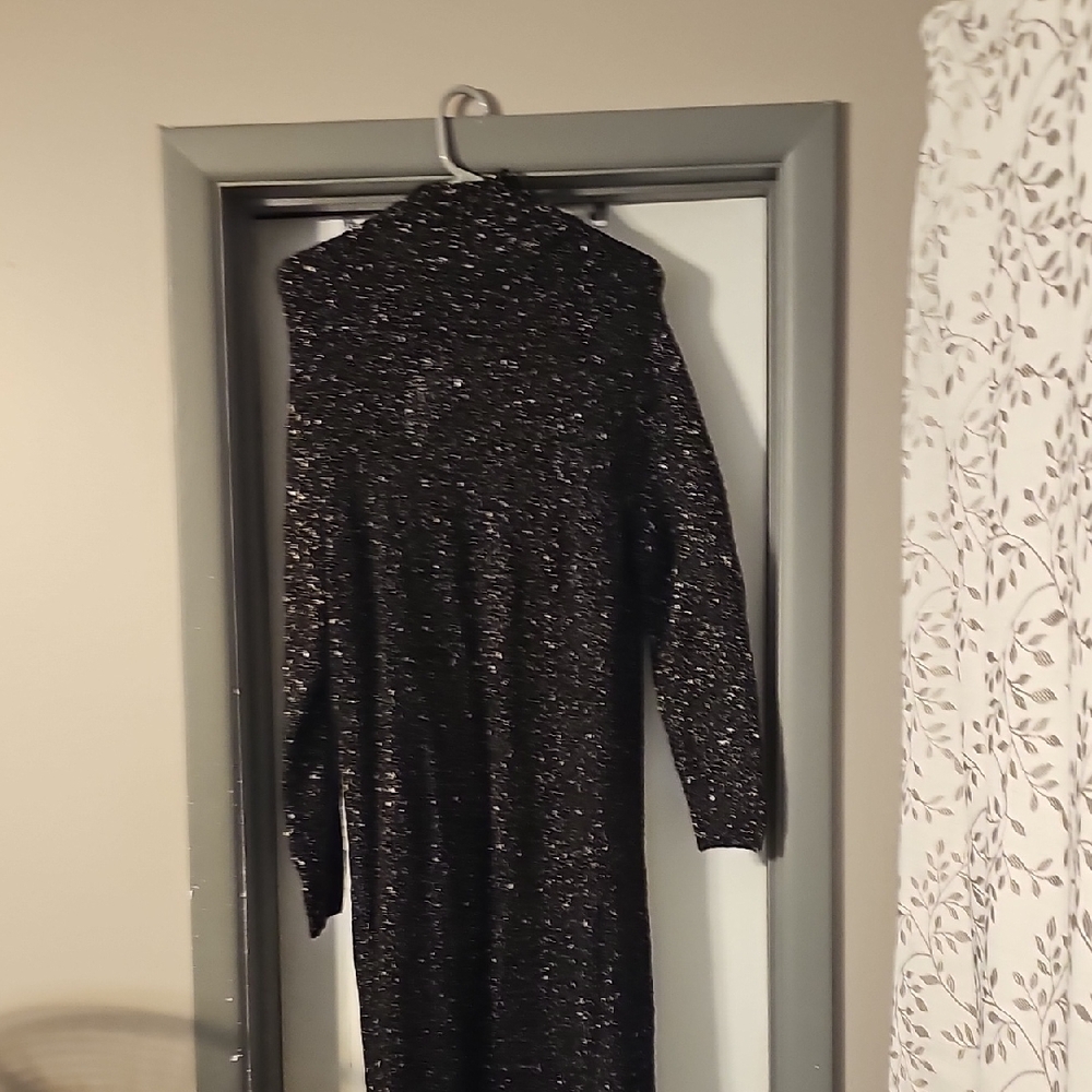 Eloquii Back- Peep Black Sparkle Long Sleeve Dress